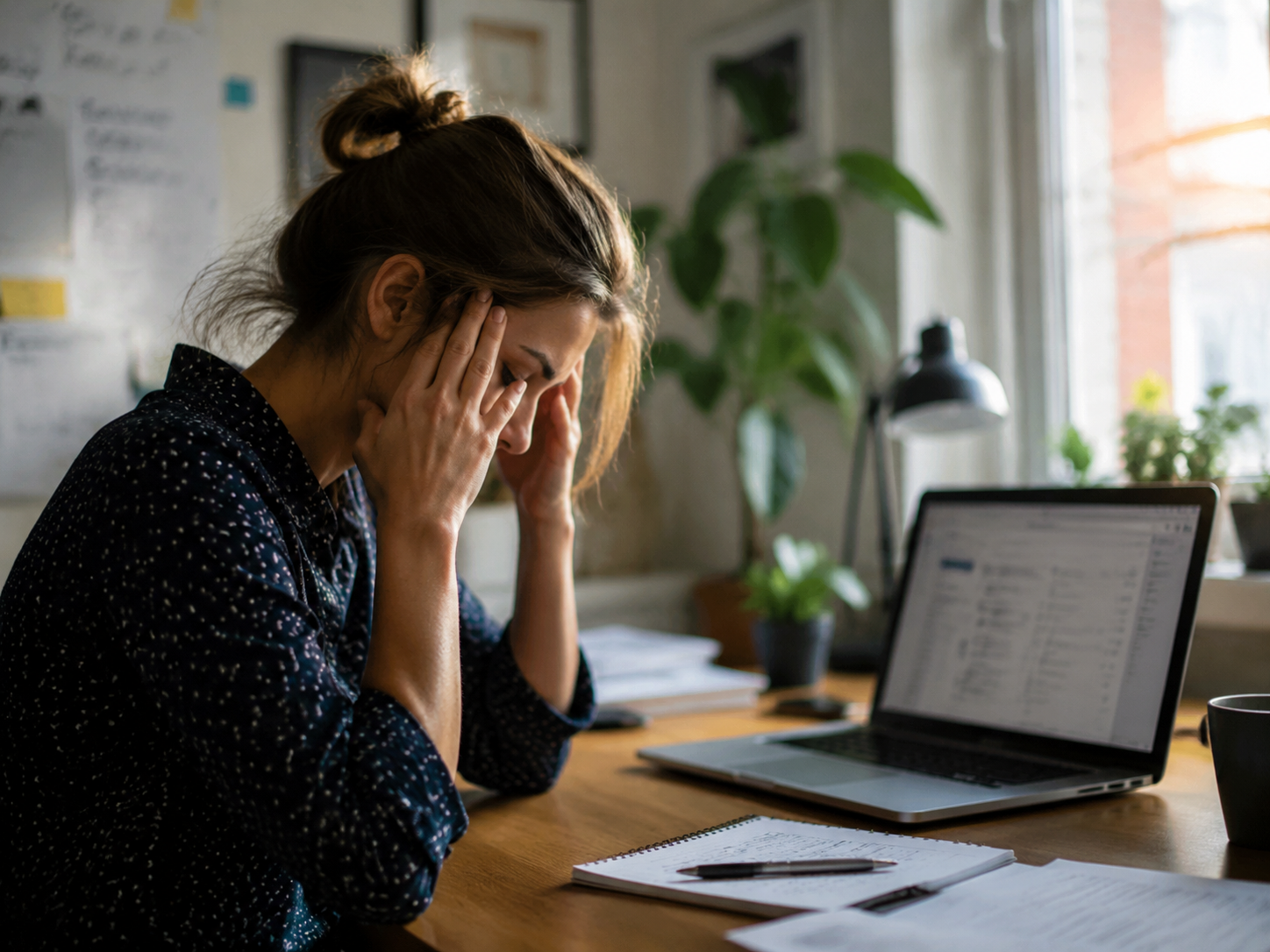 Woman staring at screen unable to focus